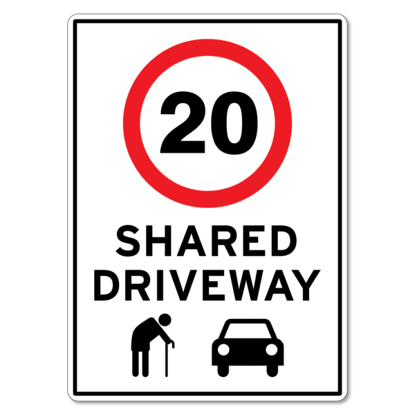 Shared Driveway 20KM, Elderly And Vehicles Sign